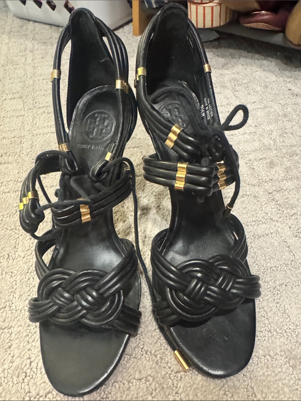 Tory Burch Black Leather Knot-Strap Sandals